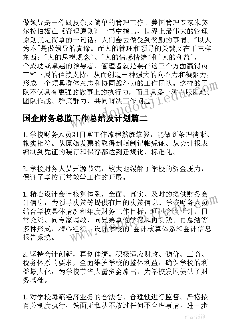 2023年国企财务总监工作总结及计划(通用5篇)