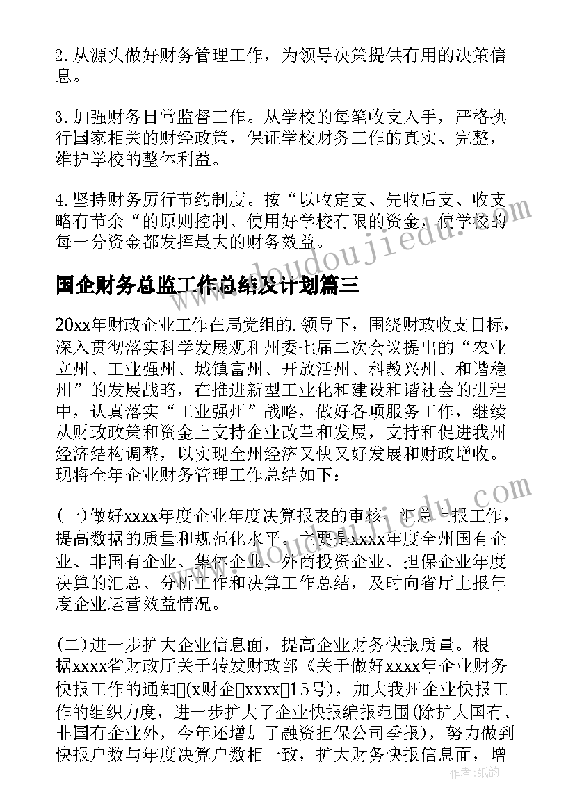 2023年国企财务总监工作总结及计划(通用5篇)