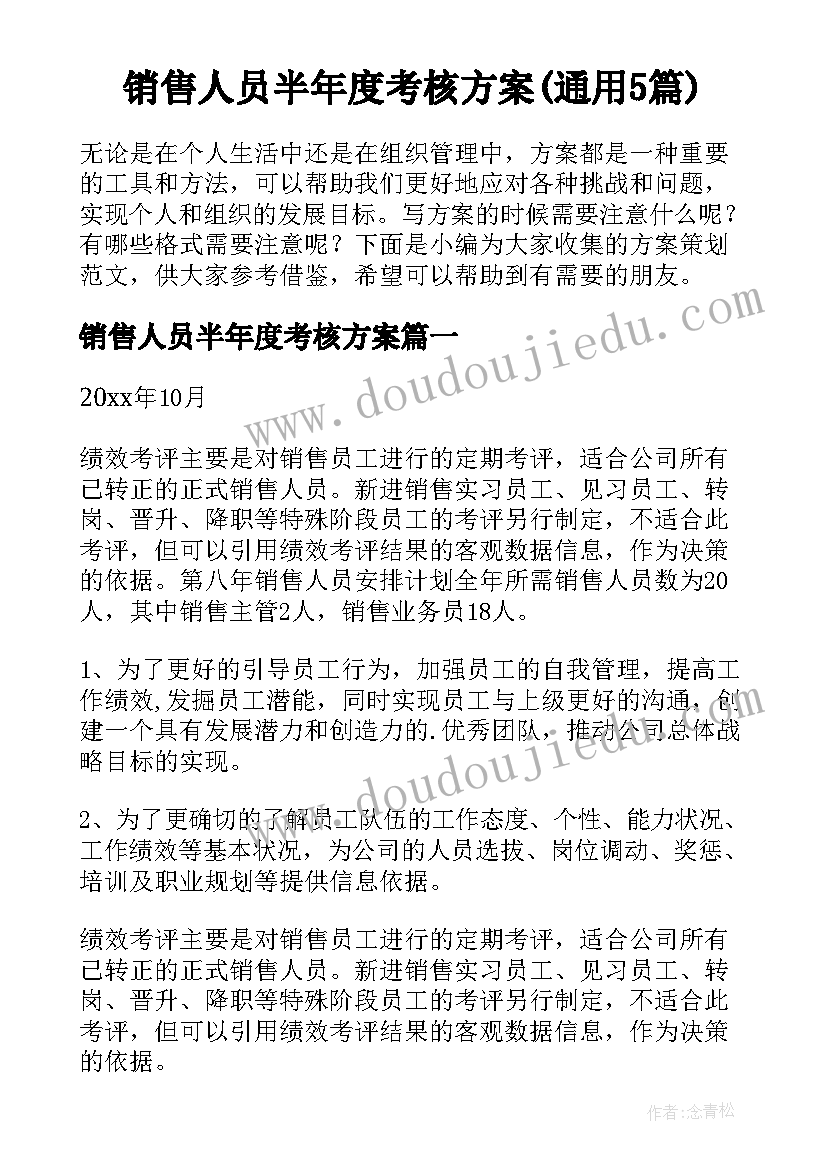 销售人员半年度考核方案(通用5篇)