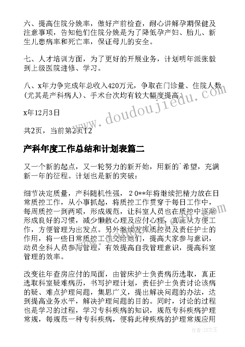 2023年产科年度工作总结和计划表(通用6篇)