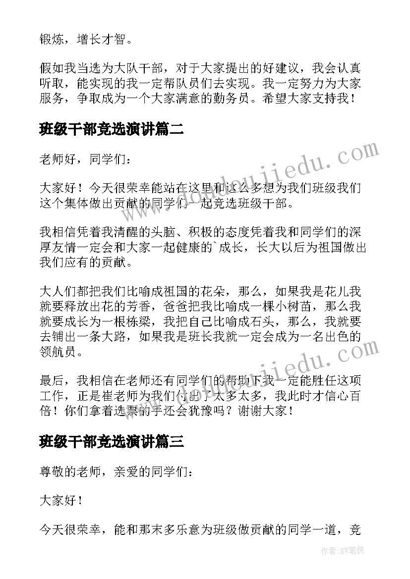 2023年班级干部竞选演讲(汇总5篇)