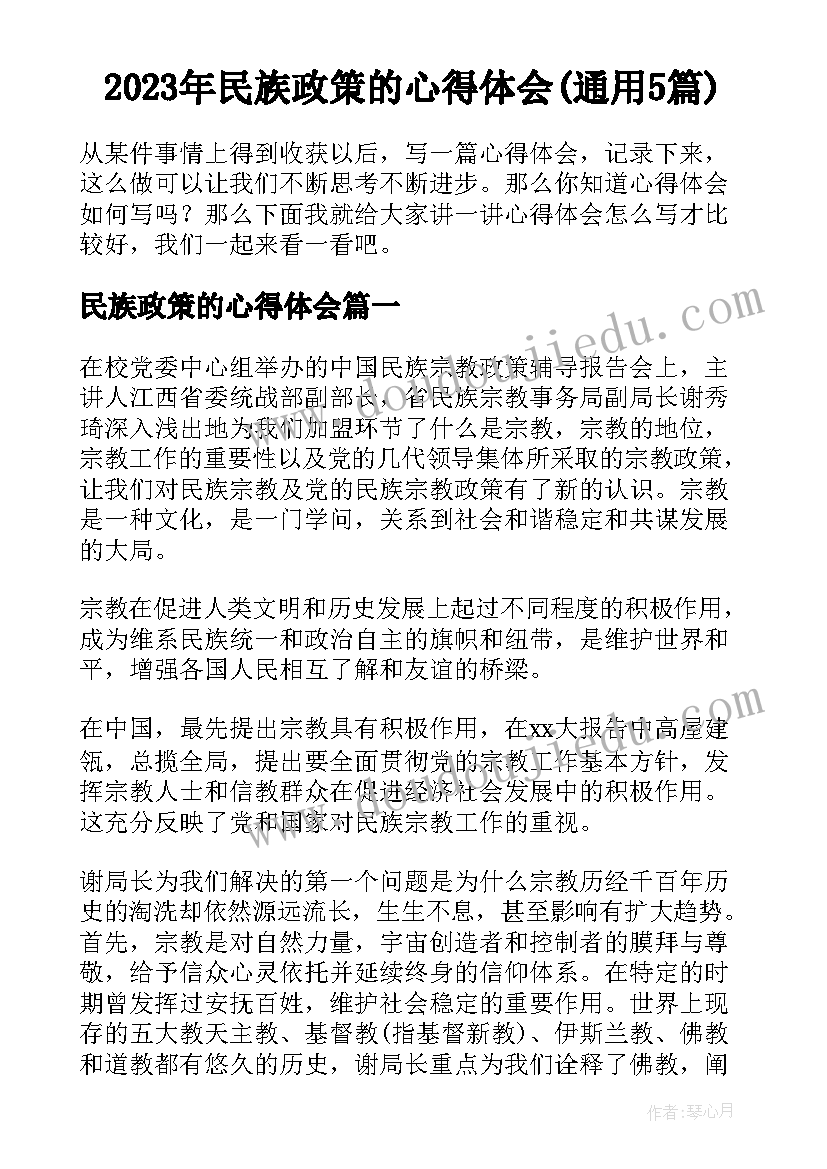 2023年民族政策的心得体会(通用5篇)