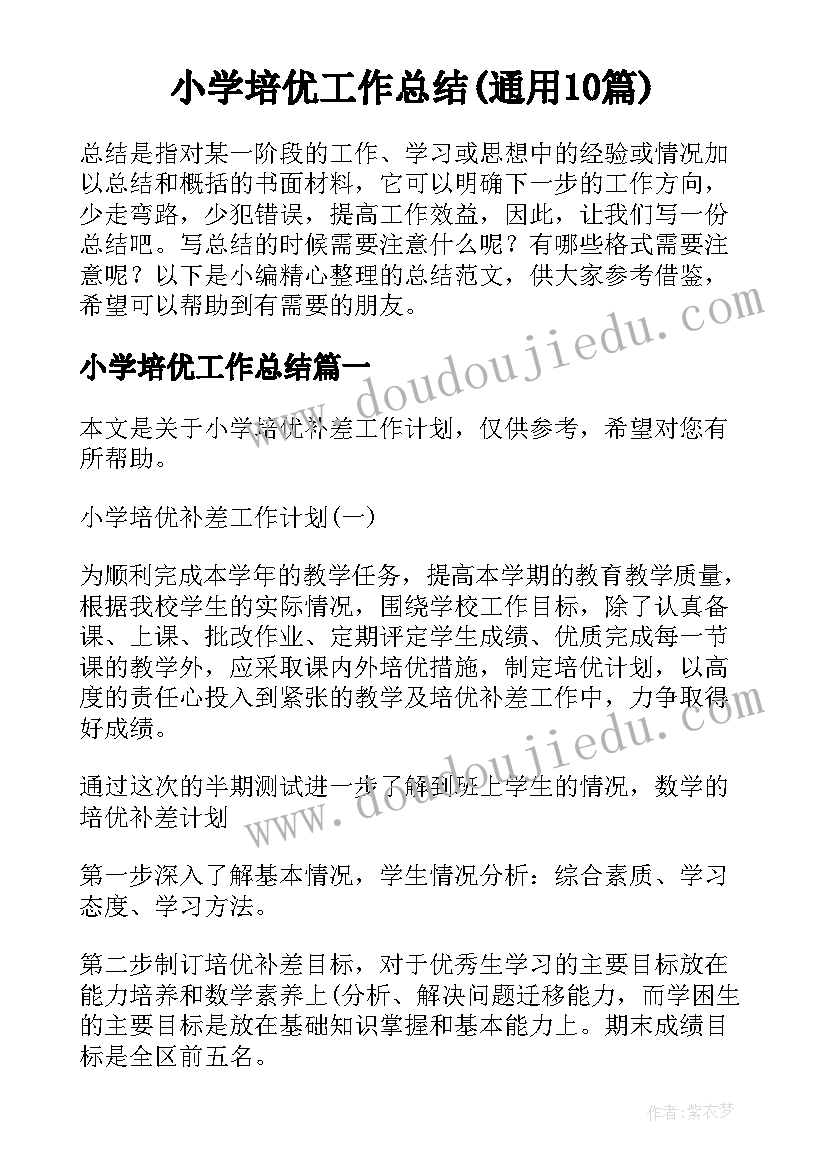 小学培优工作总结(通用10篇)