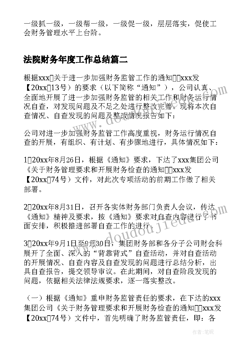 最新法院财务年度工作总结(优质6篇)