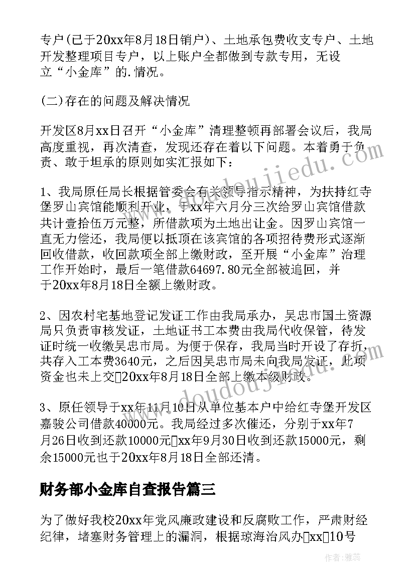 2023年财务部小金库自查报告(精选8篇)