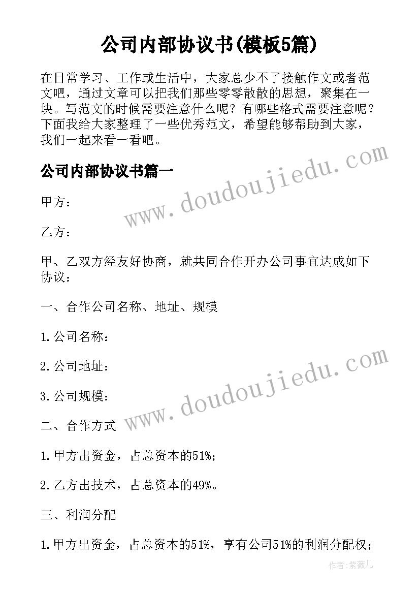 公司内部协议书(模板5篇)