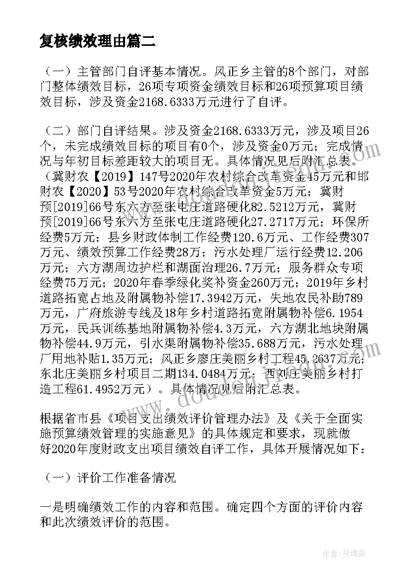 最新复核绩效理由 绩效自评抽查复核报告(汇总5篇)