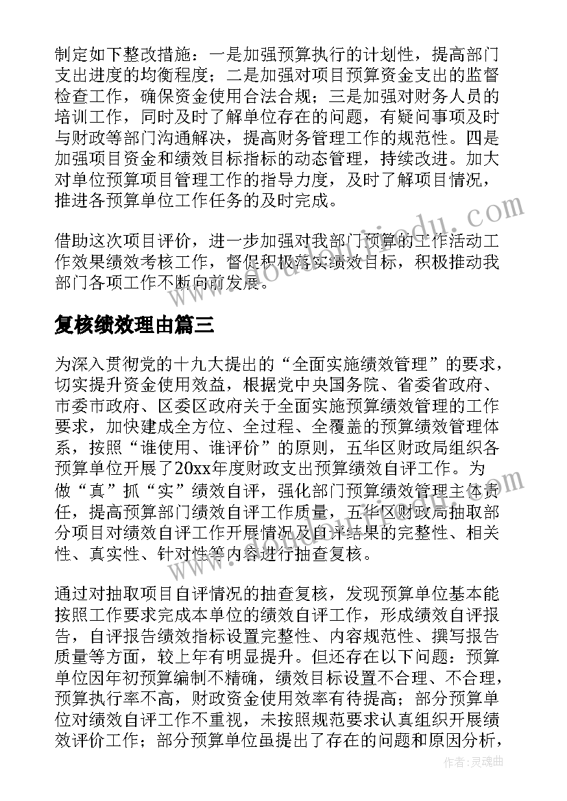 最新复核绩效理由 绩效自评抽查复核报告(汇总5篇)