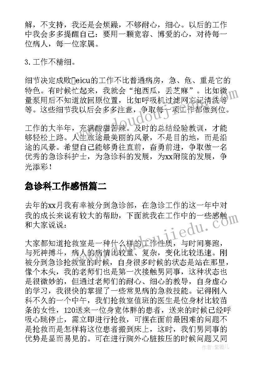 2023年急诊科工作感悟 急诊护士工作心得体会(大全7篇)