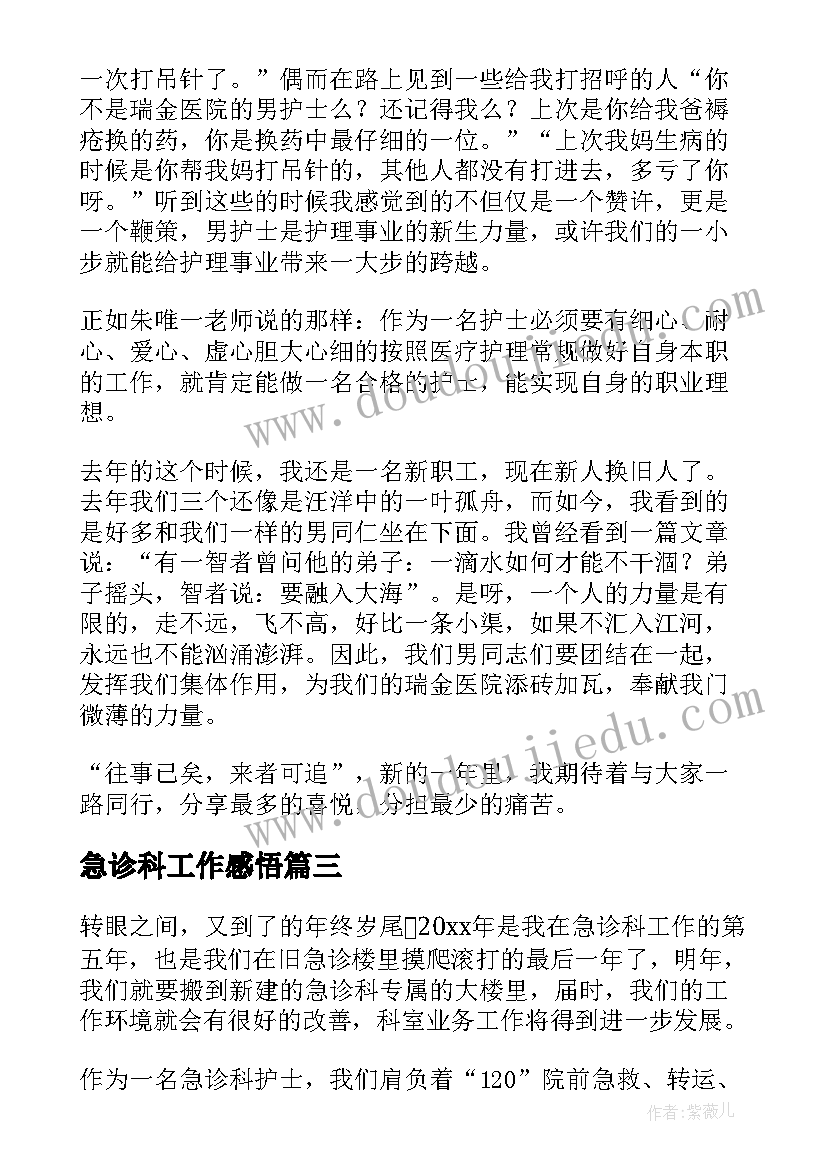 2023年急诊科工作感悟 急诊护士工作心得体会(大全7篇)