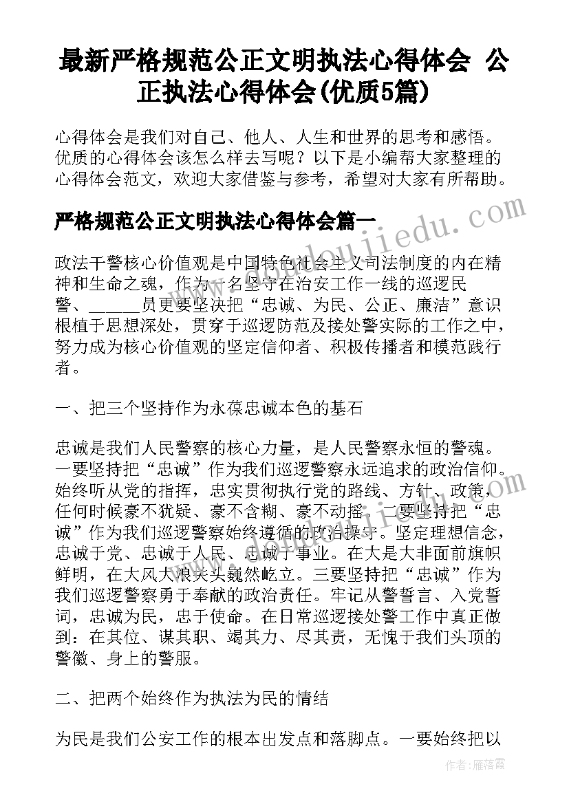 最新严格规范公正文明执法心得体会 公正执法心得体会(优质5篇)