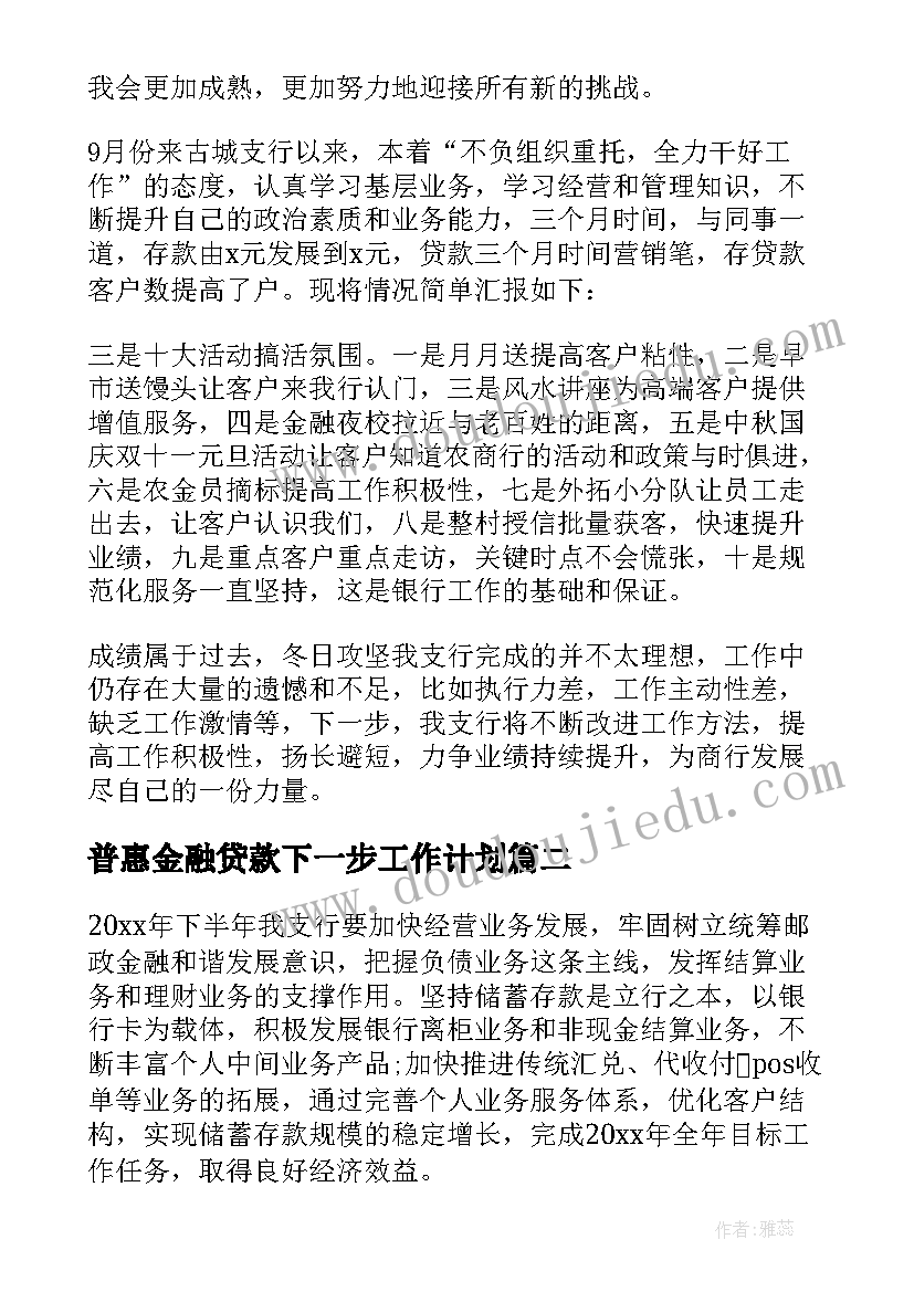 普惠金融贷款下一步工作计划(实用5篇)