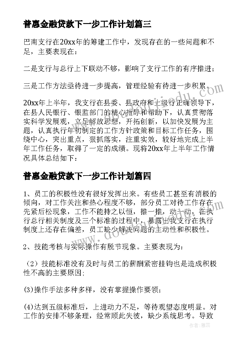 普惠金融贷款下一步工作计划(实用5篇)