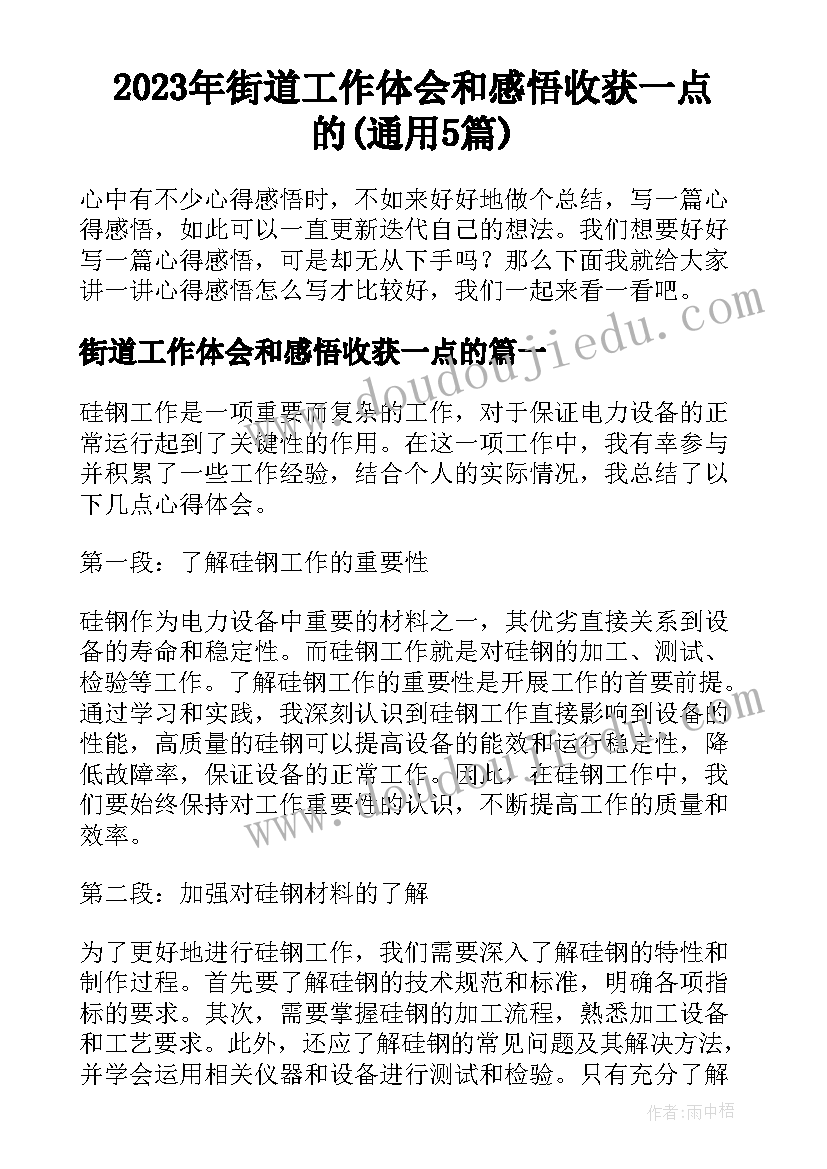 2023年街道工作体会和感悟收获一点的(通用5篇)