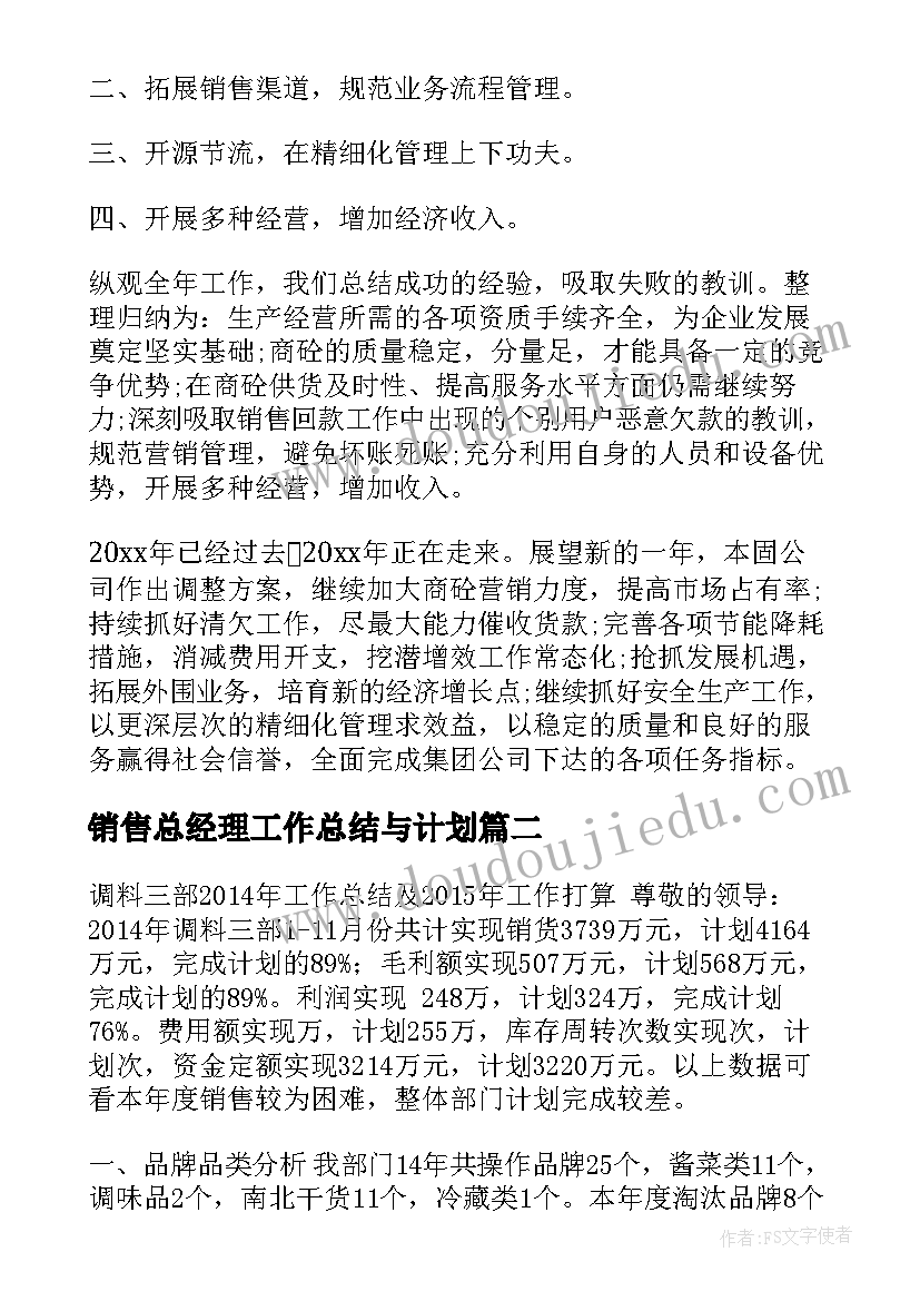 2023年销售总经理工作总结与计划(汇总7篇)