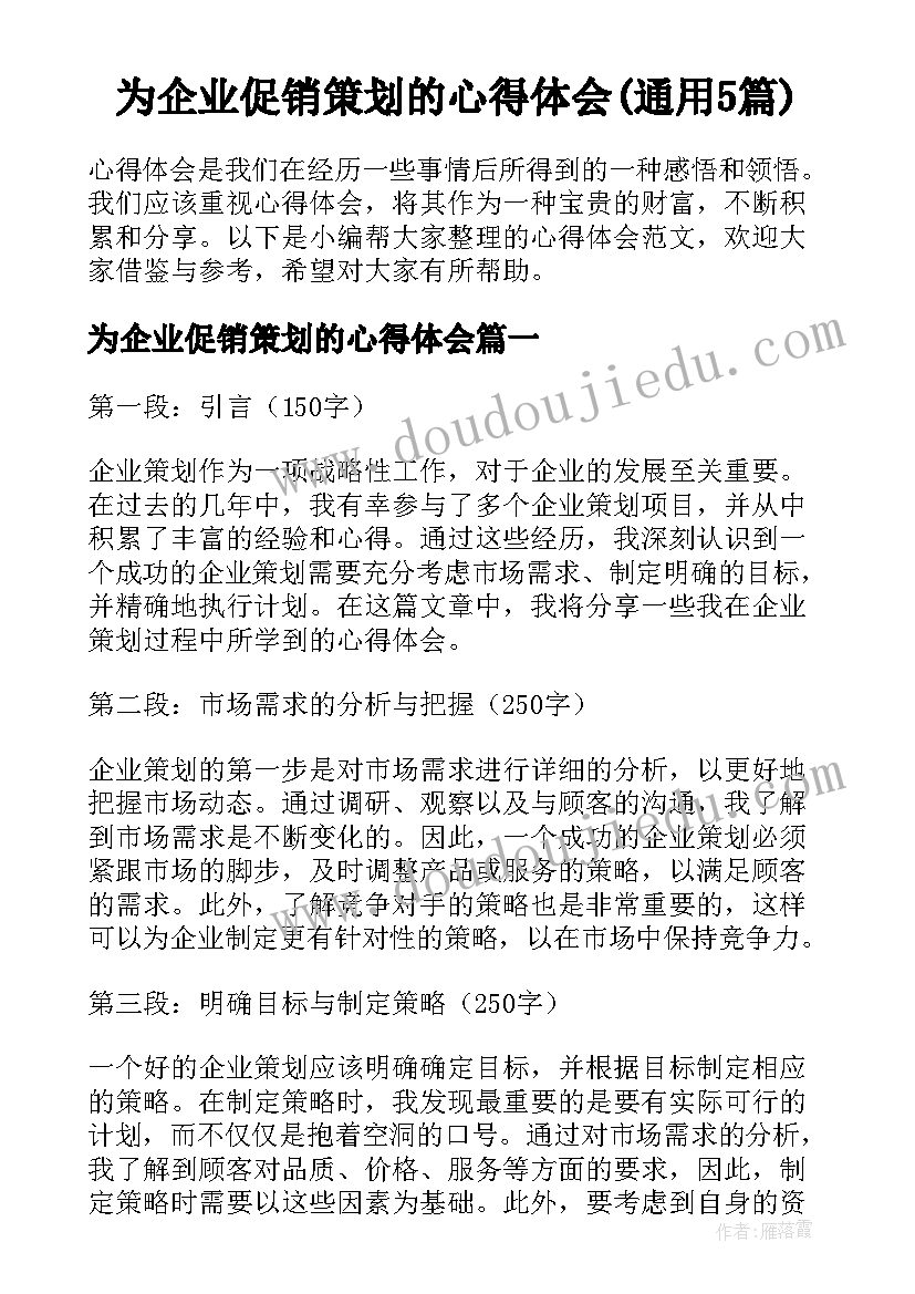 为企业促销策划的心得体会(通用5篇)