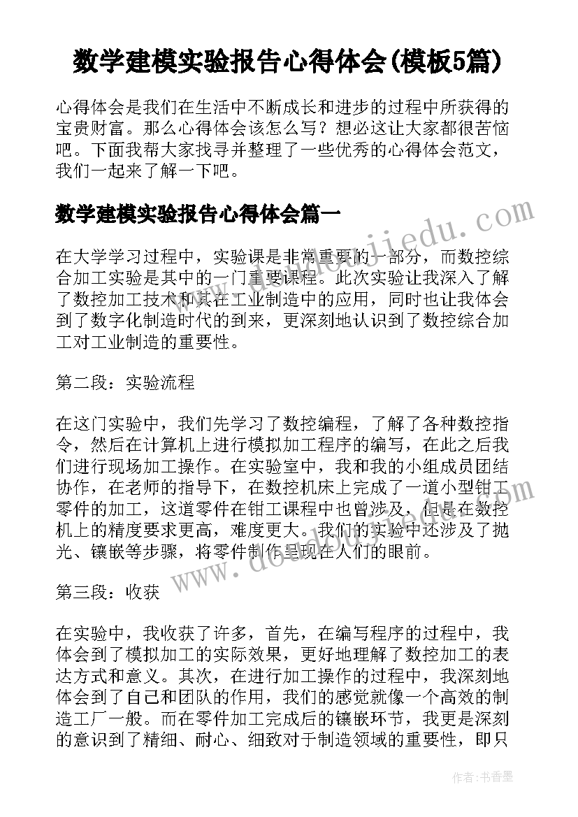 数学建模实验报告心得体会(模板5篇)