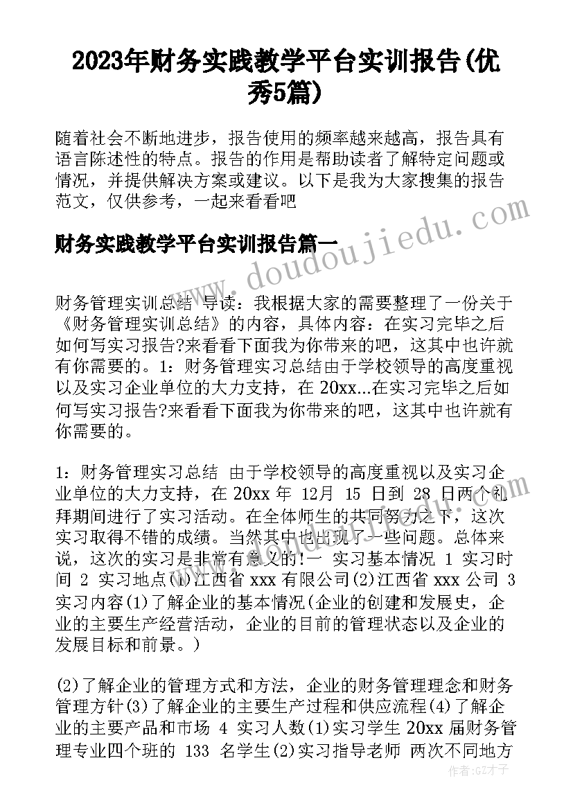 2023年财务实践教学平台实训报告(优秀5篇)