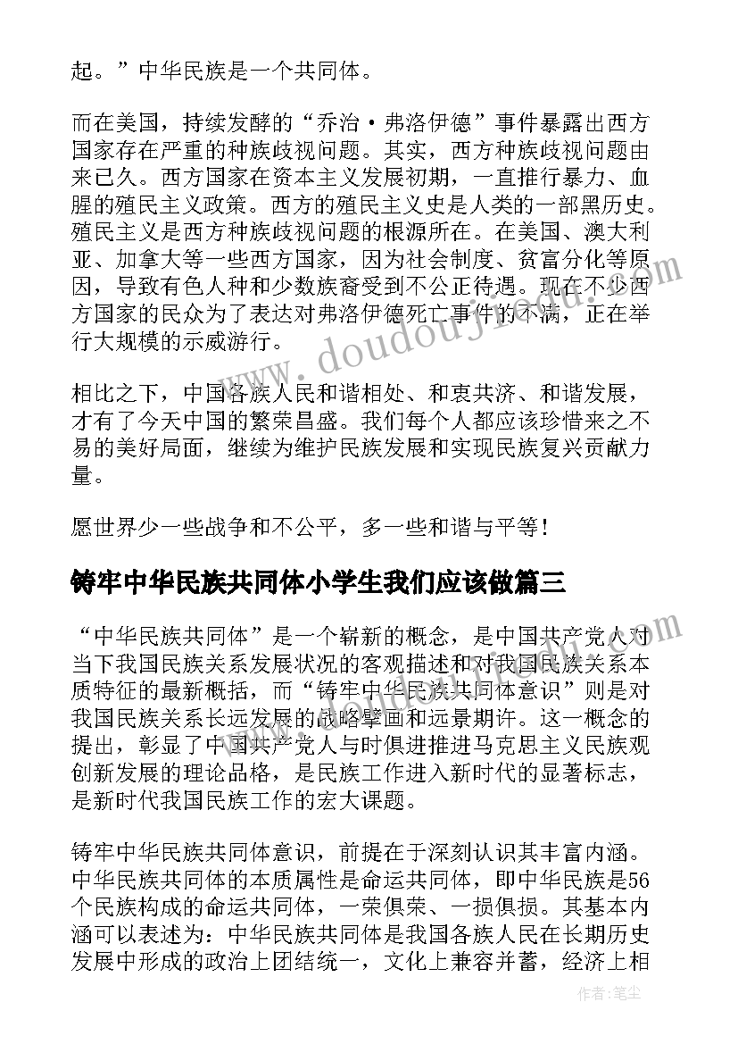 最新铸牢中华民族共同体小学生我们应该做 铸牢中华民族共同体意识心得体会(优质6篇)