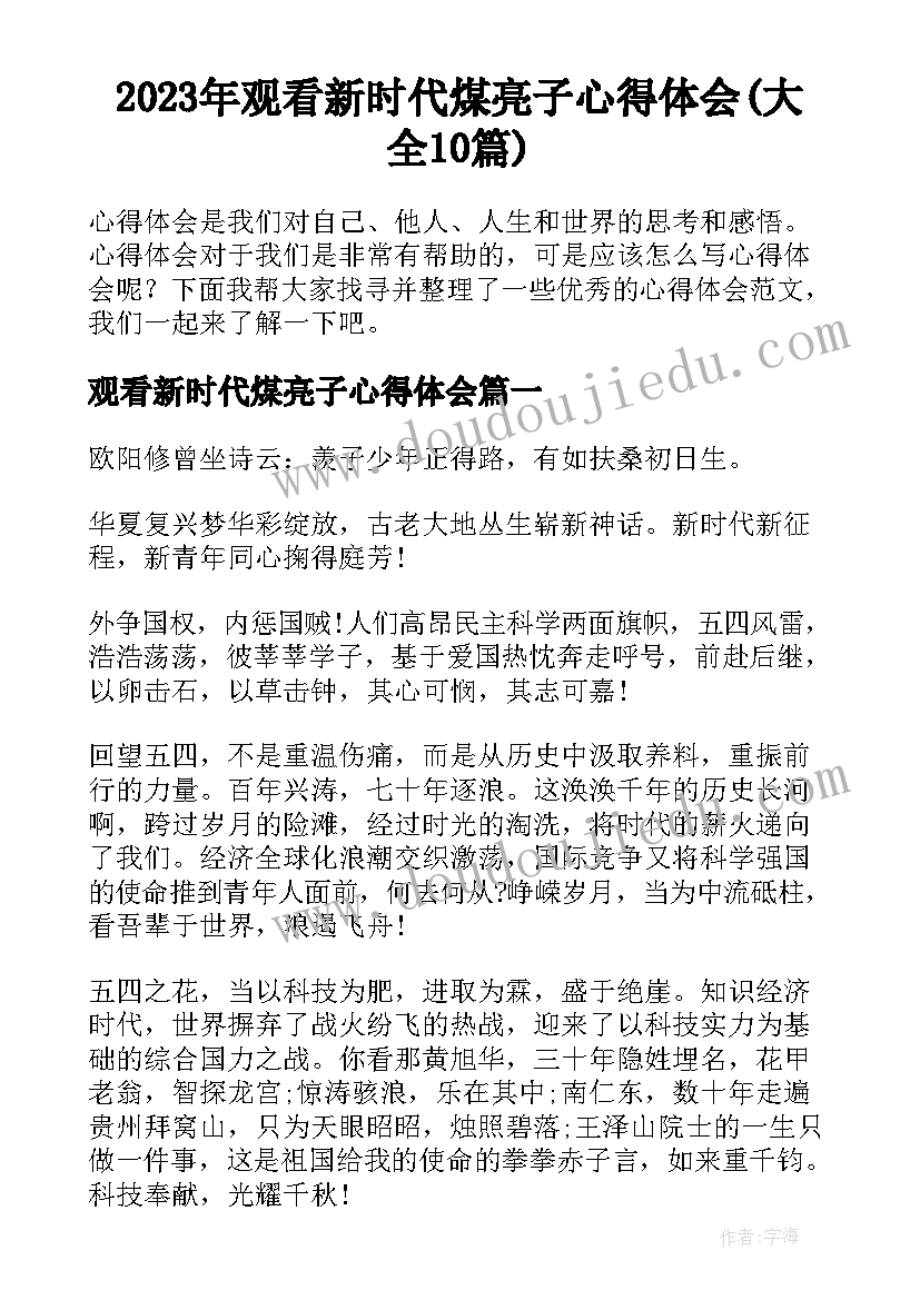 2023年观看新时代煤亮子心得体会(大全10篇)