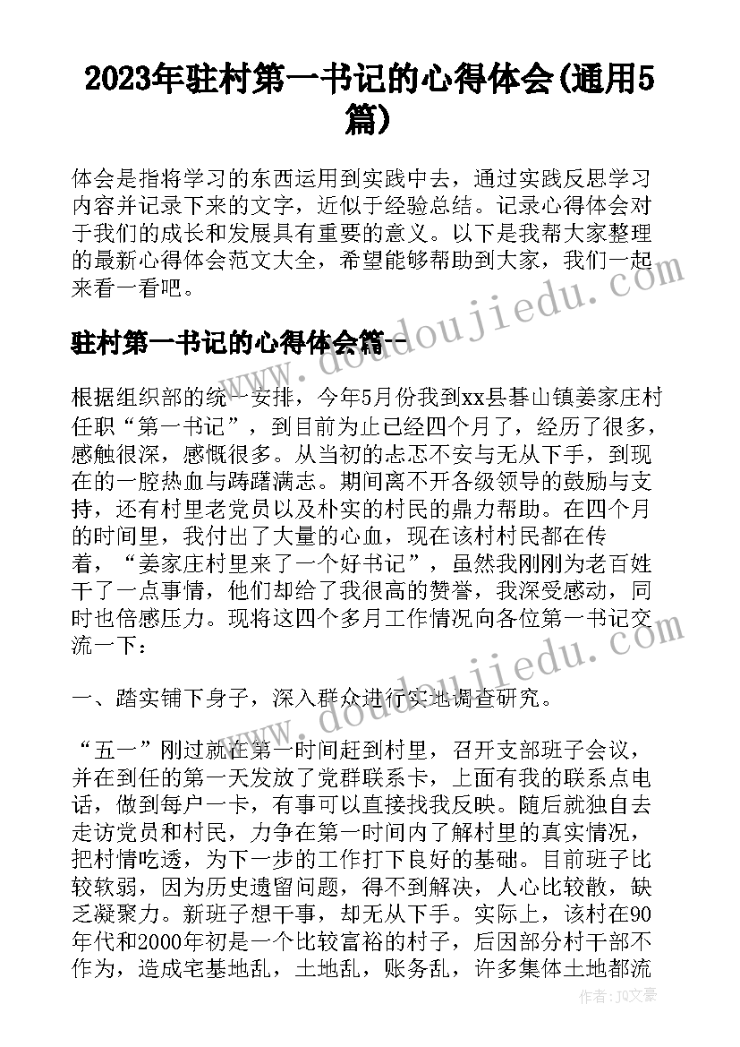 2023年驻村第一书记的心得体会(通用5篇)