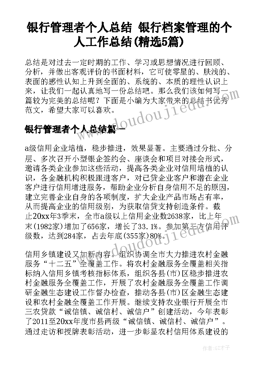 银行管理者个人总结 银行档案管理的个人工作总结(精选5篇)