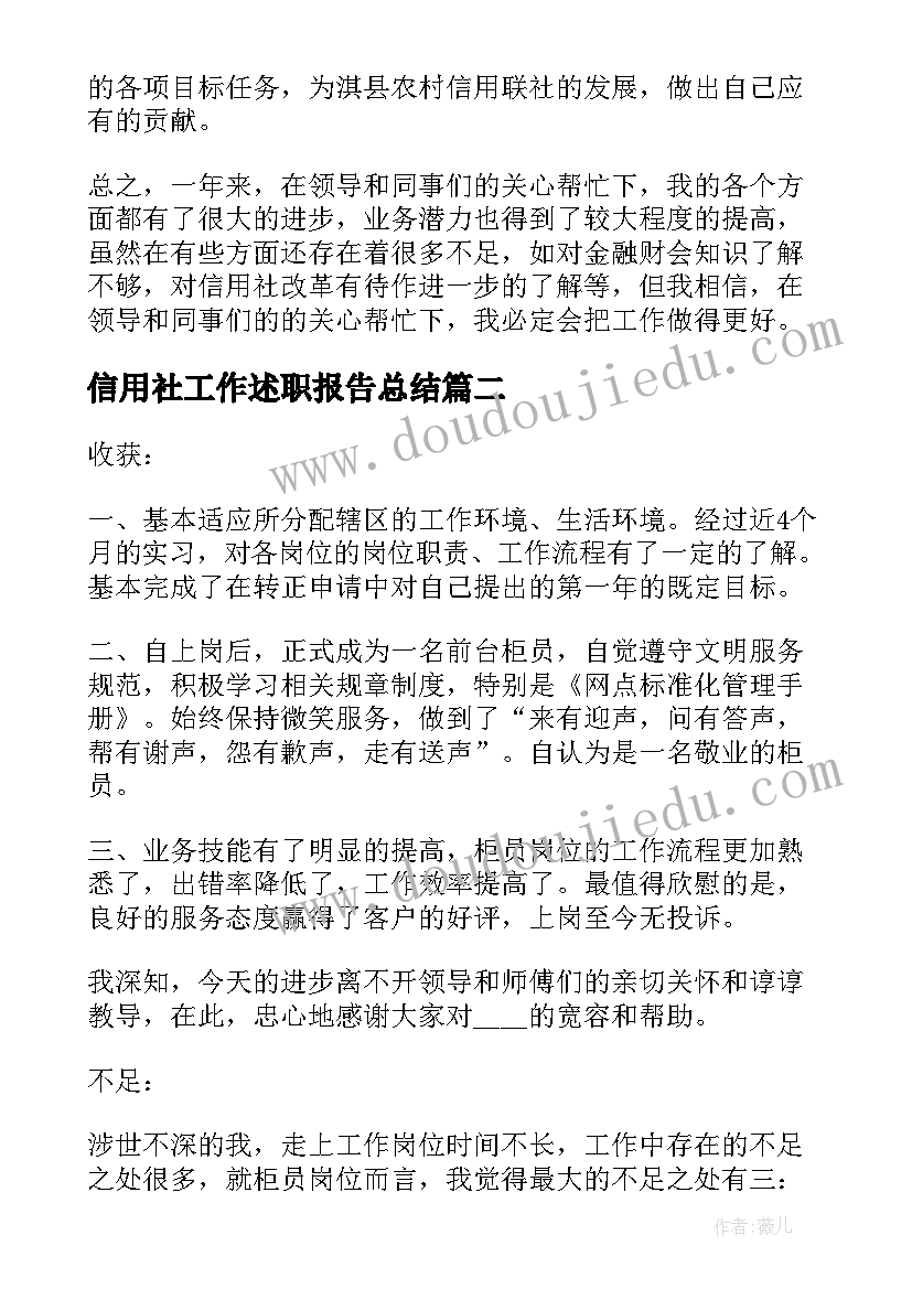 2023年信用社工作述职报告总结 信用社员工个人工作述职报告(模板5篇)