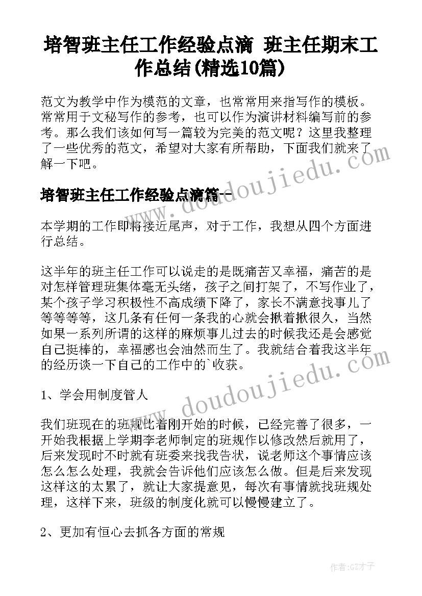 培智班主任工作经验点滴 班主任期末工作总结(精选10篇)