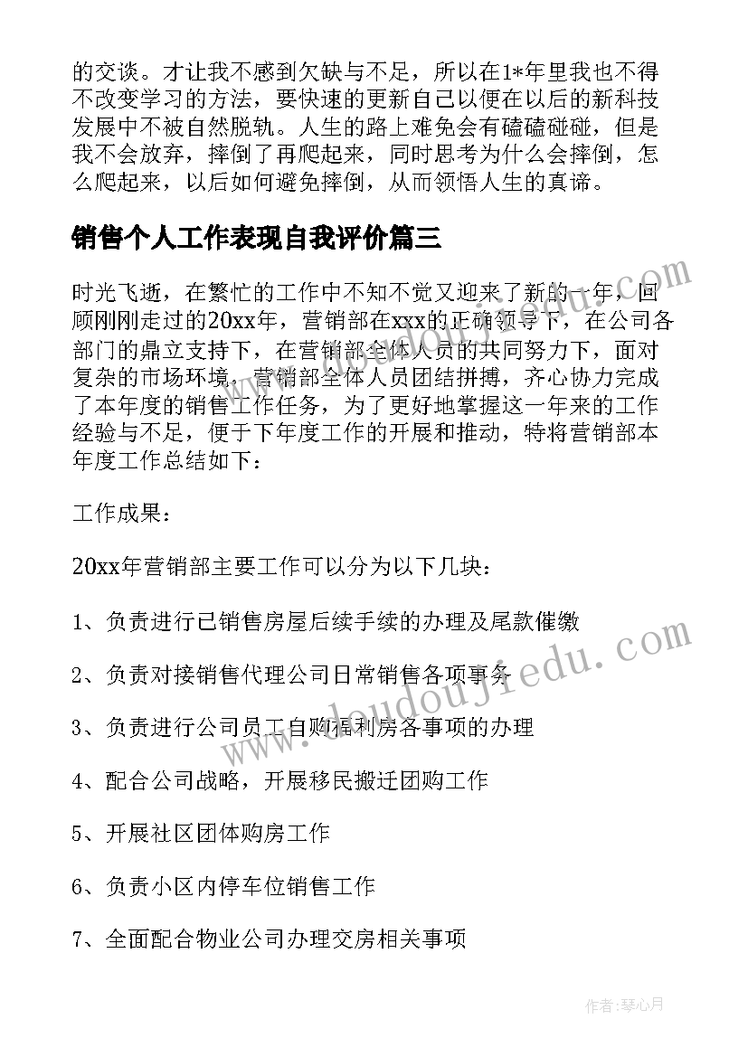 2023年销售个人工作表现自我评价(优质5篇)