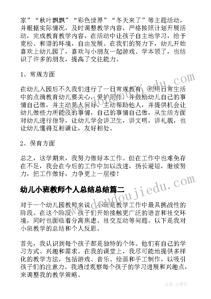 幼儿小班教师个人总结总结(模板7篇)