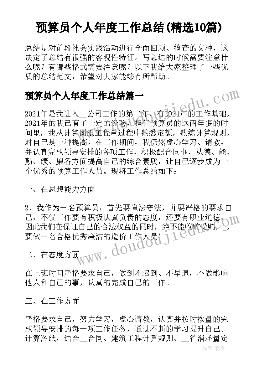 预算员个人年度工作总结(精选10篇)