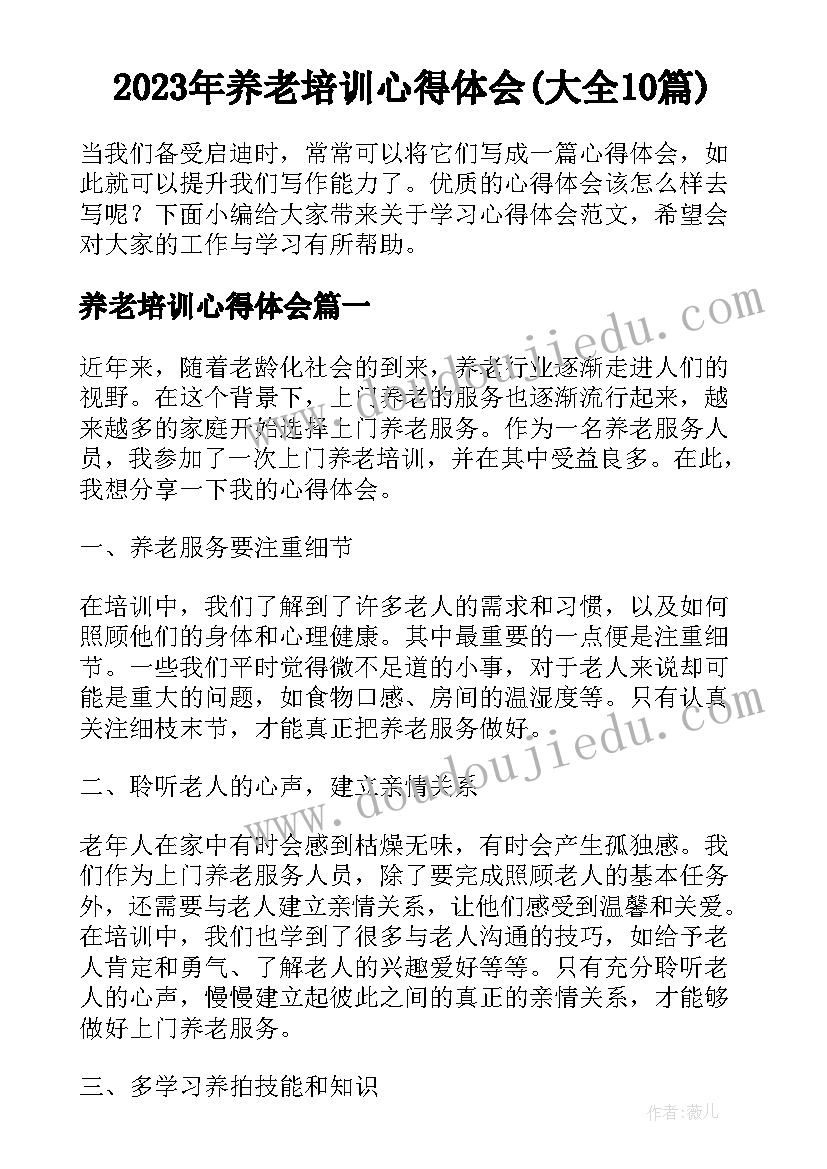 2023年养老培训心得体会(大全10篇)