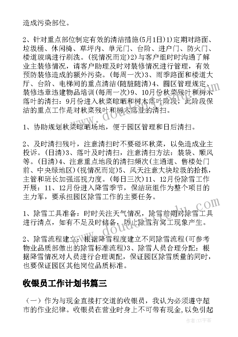 收银员工作计划书(模板5篇)