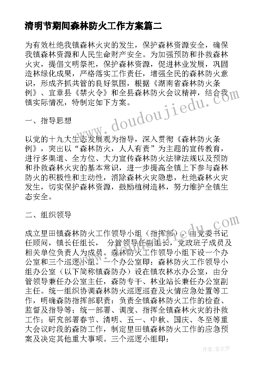 2023年清明节期间森林防火工作方案(通用7篇)