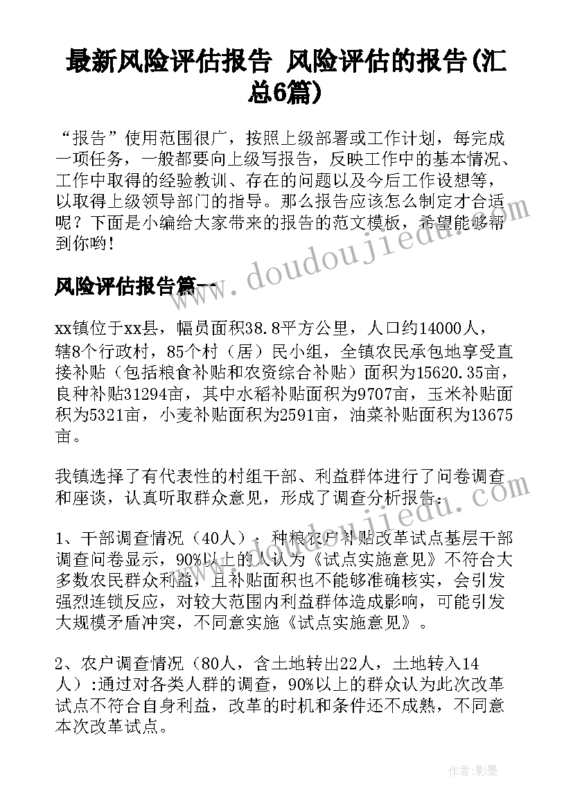 最新风险评估报告 风险评估的报告(汇总6篇)