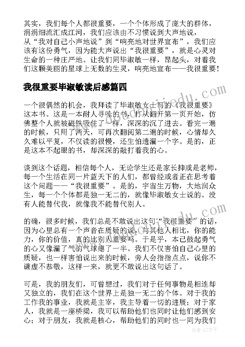 2023年我很重要毕淑敏读后感(模板5篇)