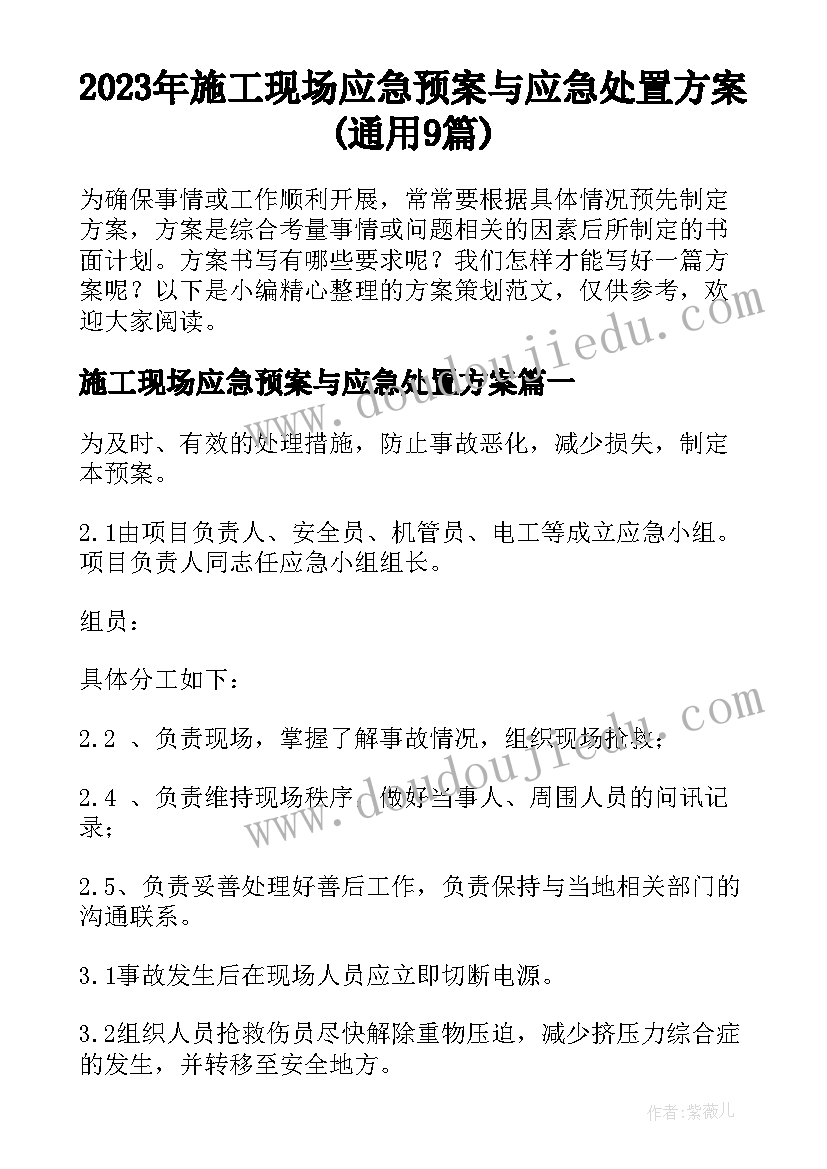 2023年施工现场应急预案与应急处置方案(通用9篇)