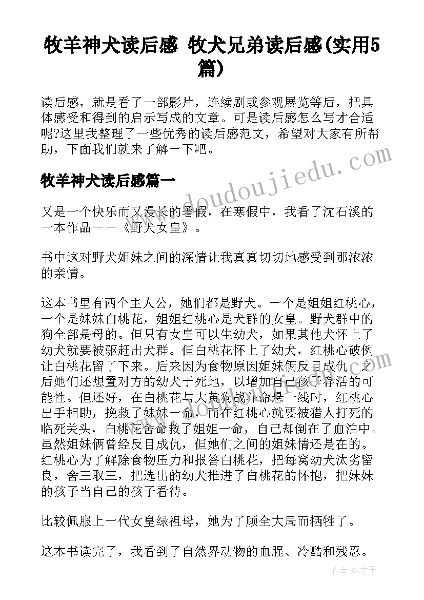 牧羊神犬读后感 牧犬兄弟读后感(实用5篇)