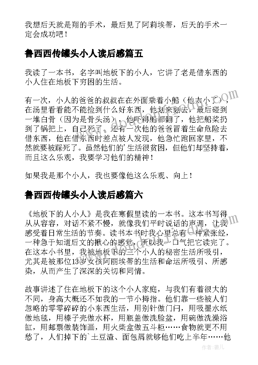 鲁西西传罐头小人读后感 借东西的小人读后感(优秀10篇)