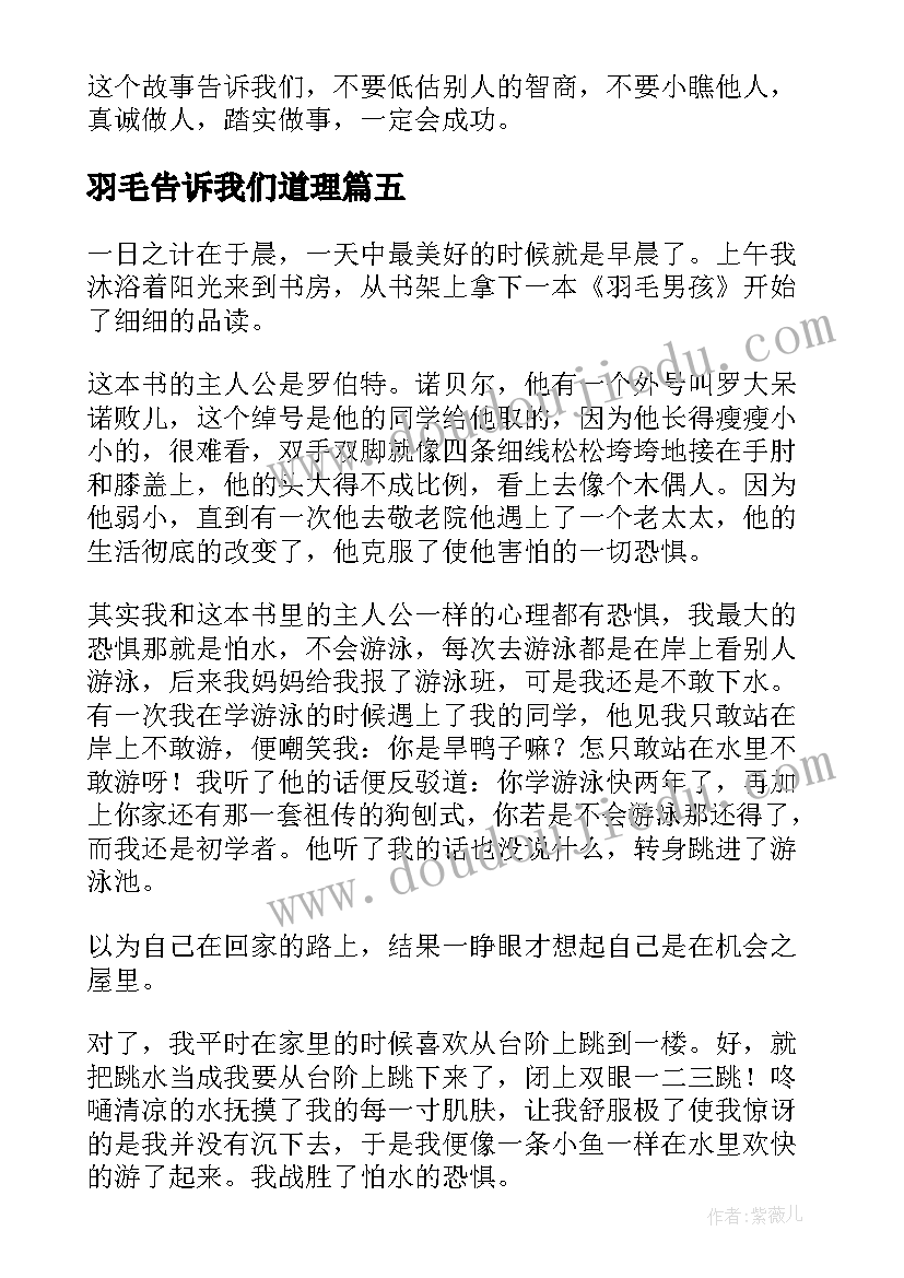 2023年羽毛告诉我们道理 羽毛男孩读后感(优质5篇)