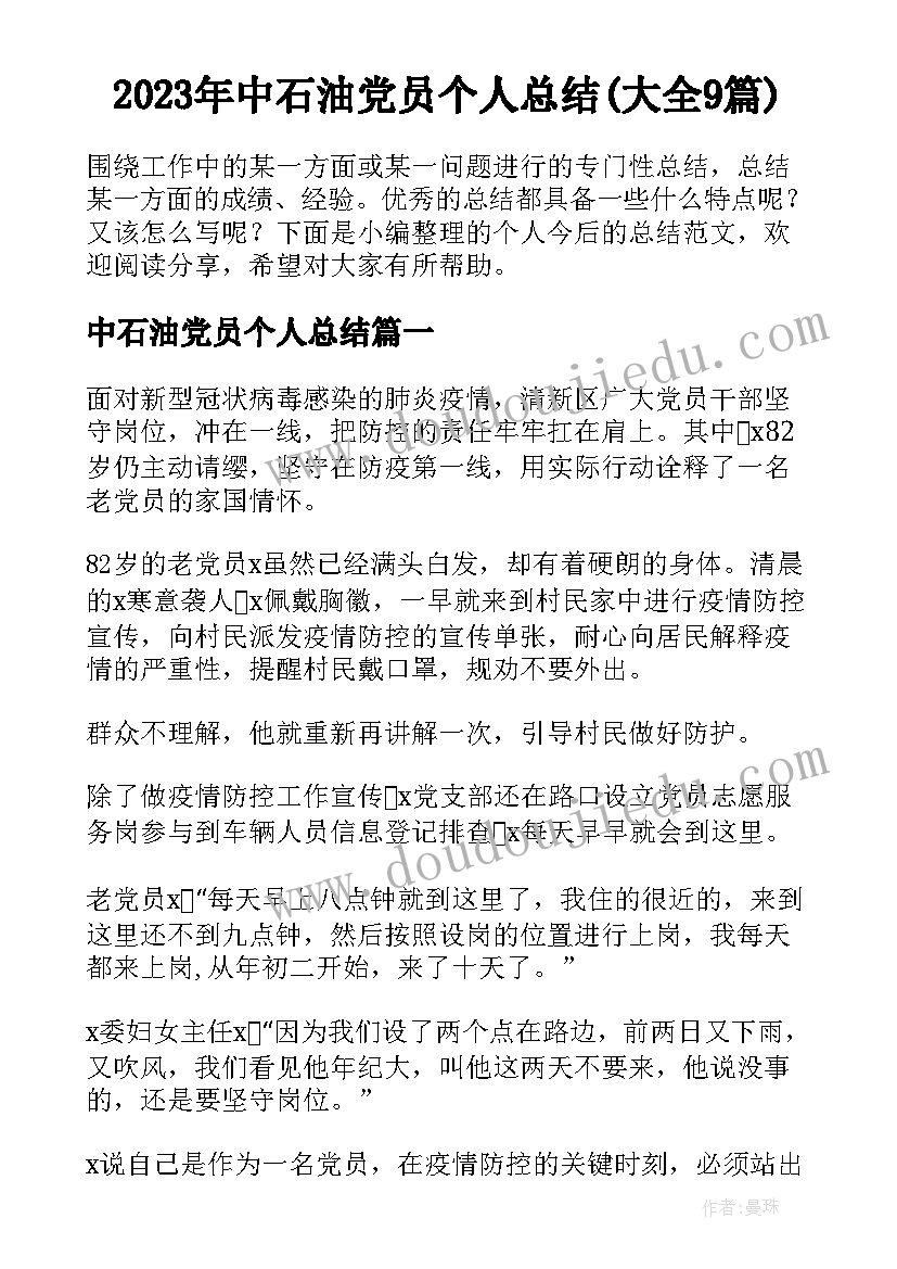 2023年中石油党员个人总结(大全9篇)