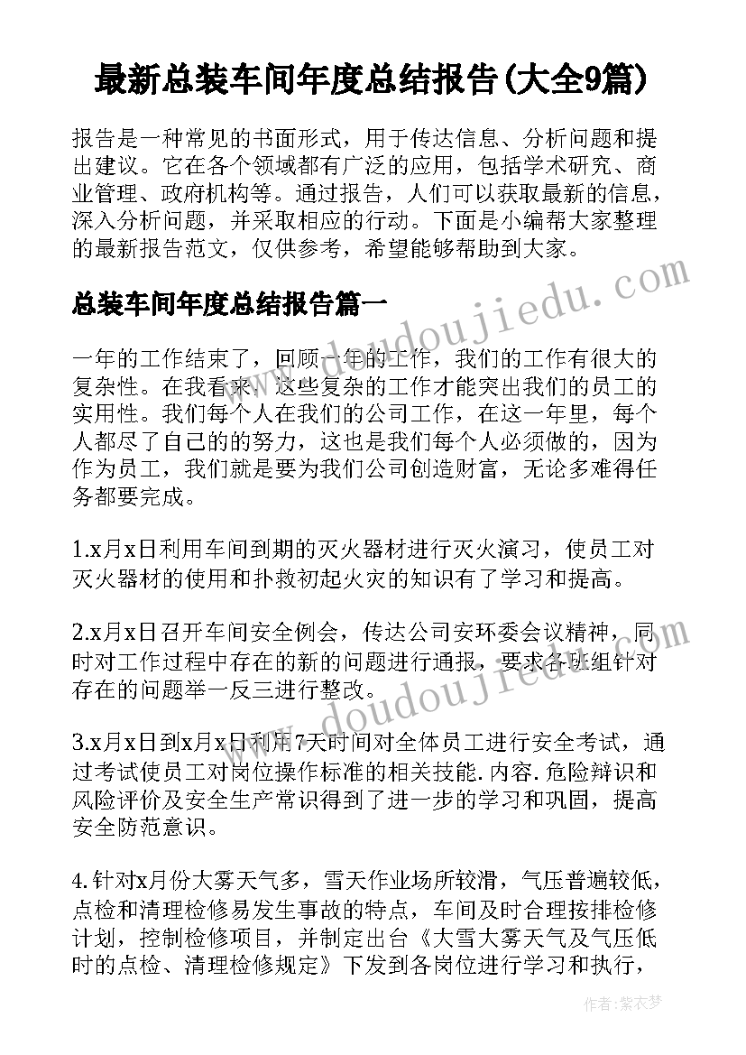 最新总装车间年度总结报告(大全9篇)