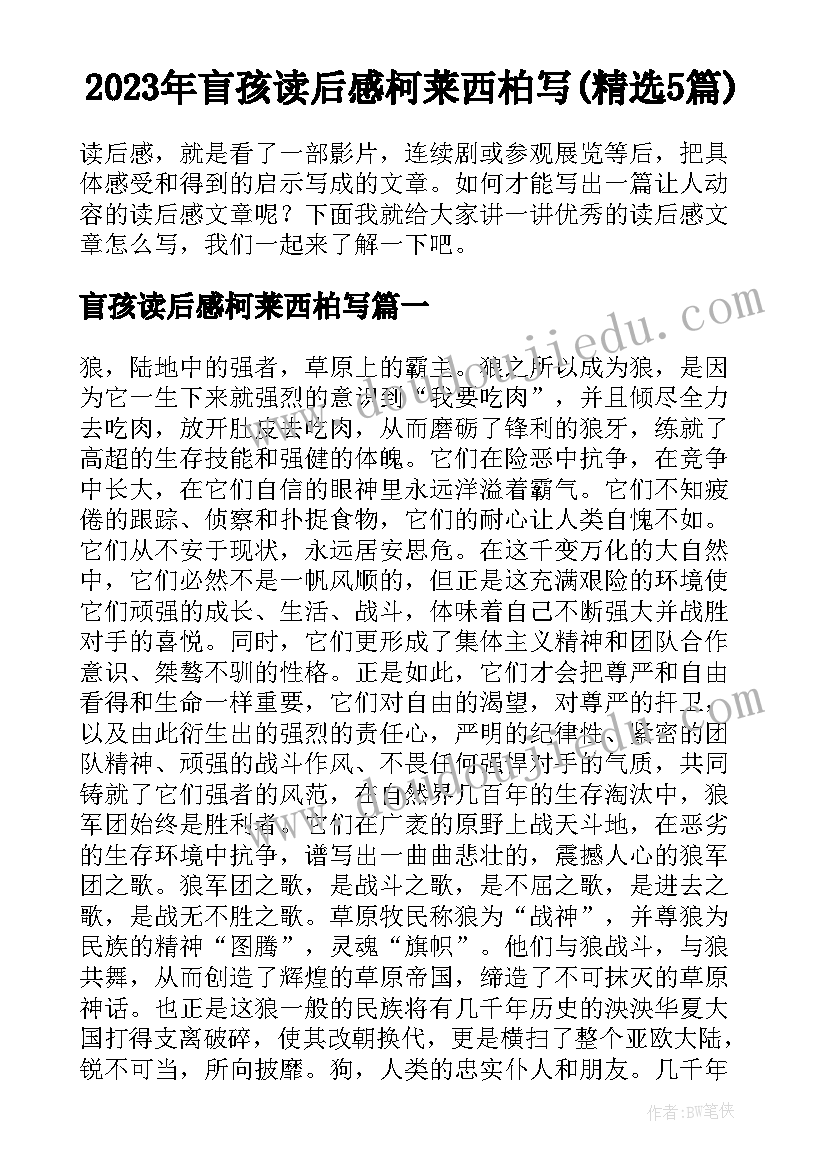 2023年盲孩读后感柯莱西柏写(精选5篇)