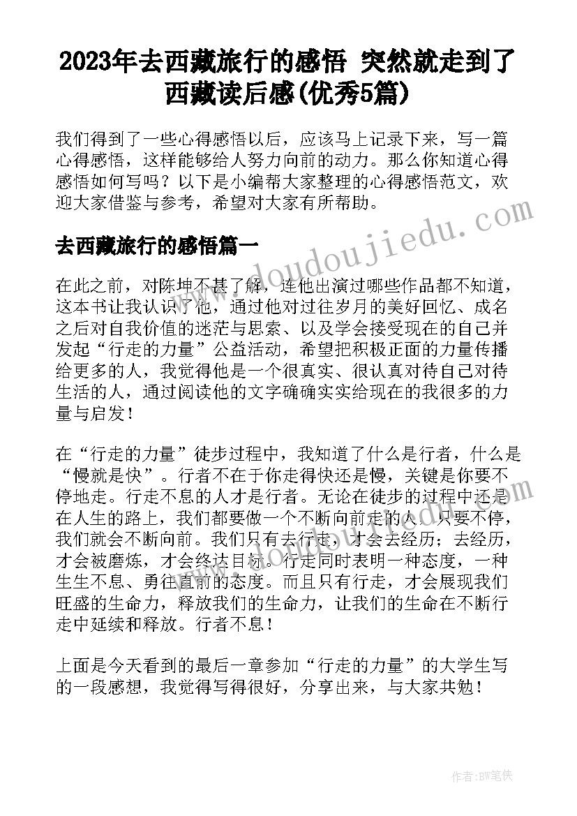 2023年去西藏旅行的感悟 突然就走到了西藏读后感(优秀5篇)