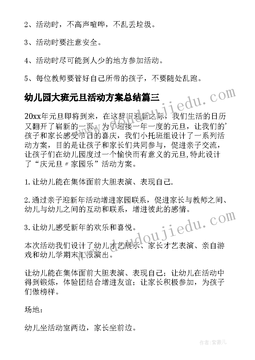 幼儿园大班元旦活动方案总结(精选8篇)