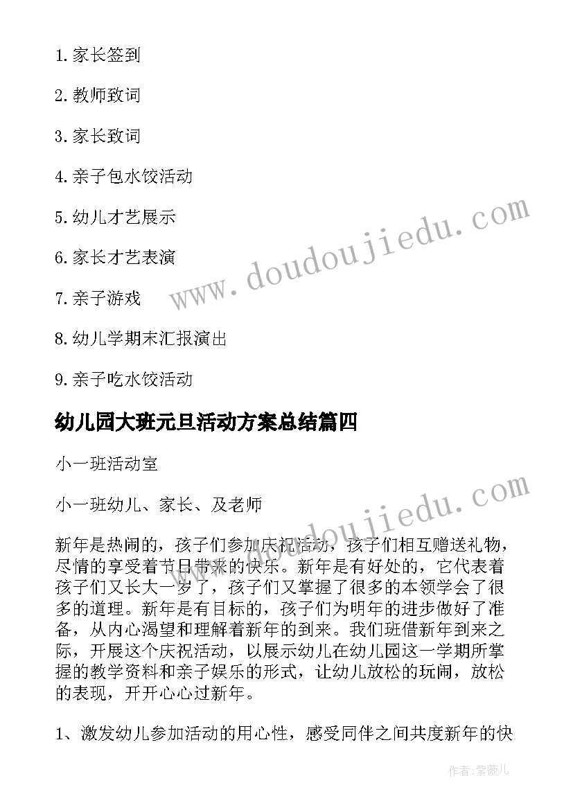 幼儿园大班元旦活动方案总结(精选8篇)