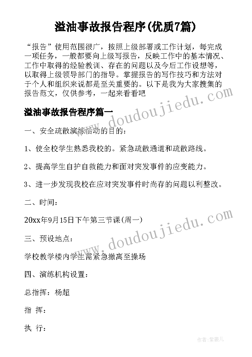 溢油事故报告程序(优质7篇)