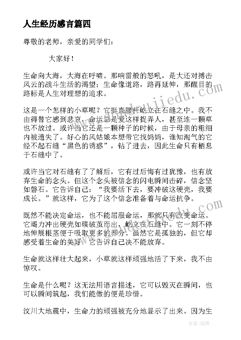 人生经历感言(汇总8篇)