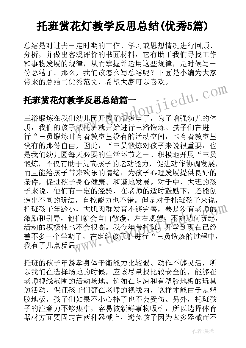 托班赏花灯教学反思总结(优秀5篇)