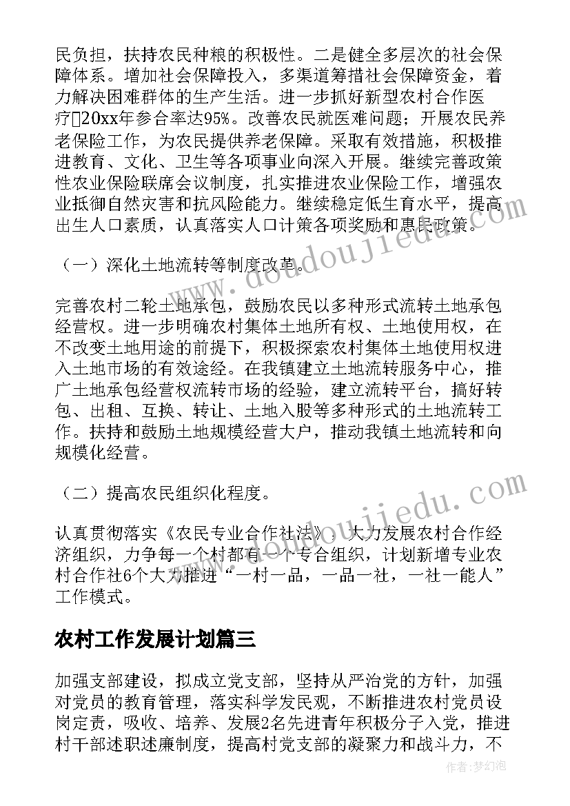 农村工作发展计划(模板5篇)